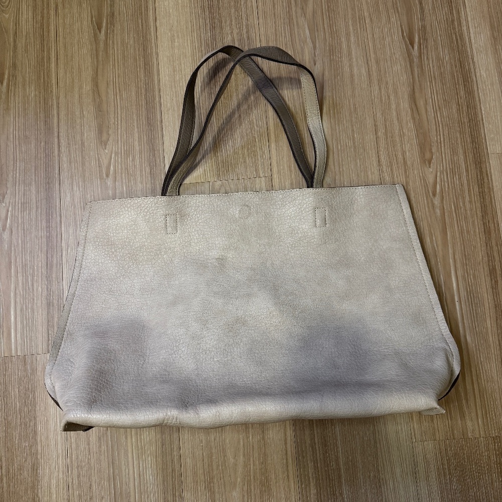 Free People Vegan Leather Tote Bag + Zipper Pouch – Taupe/Beige